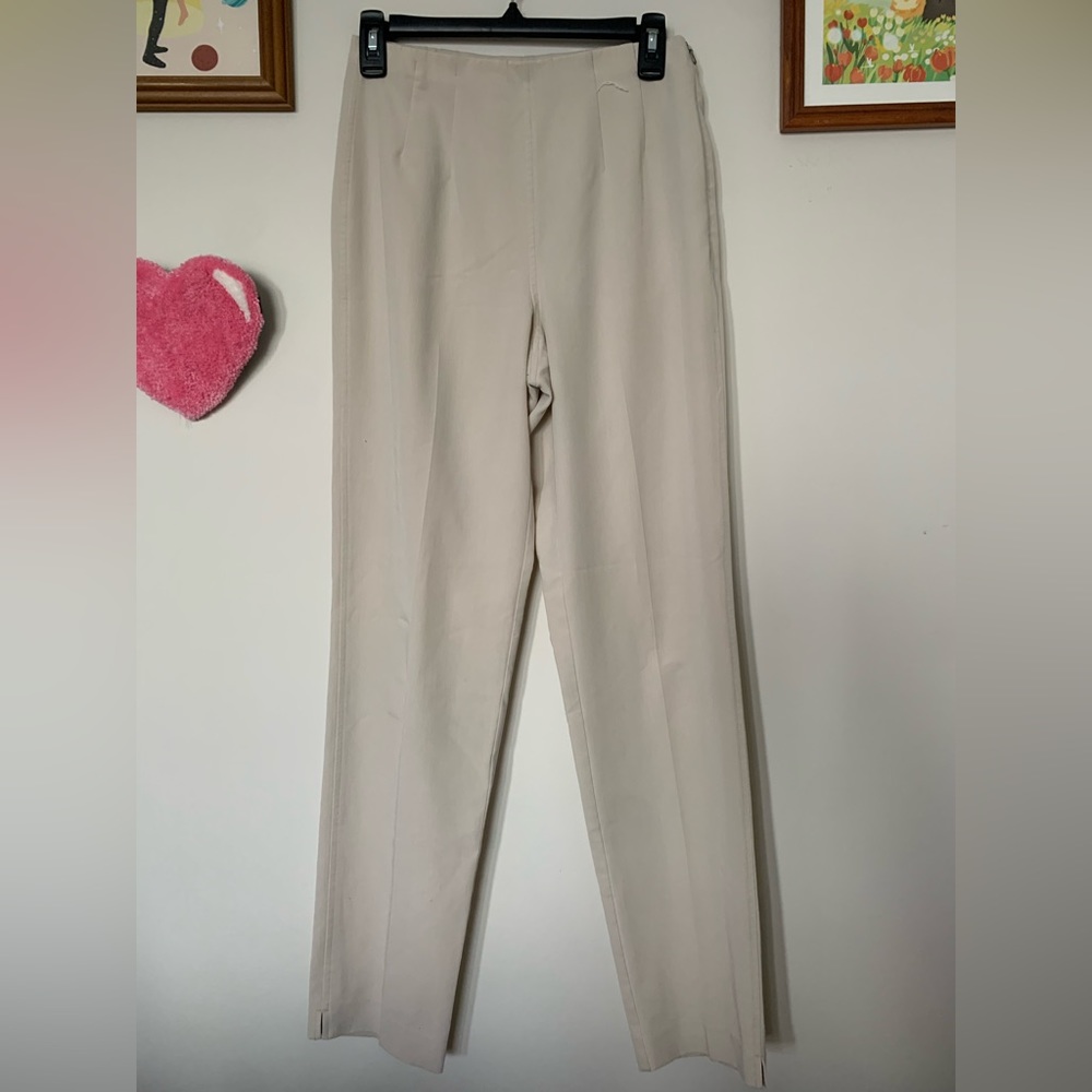 High Waisted Beige Straight Trousers Size 4